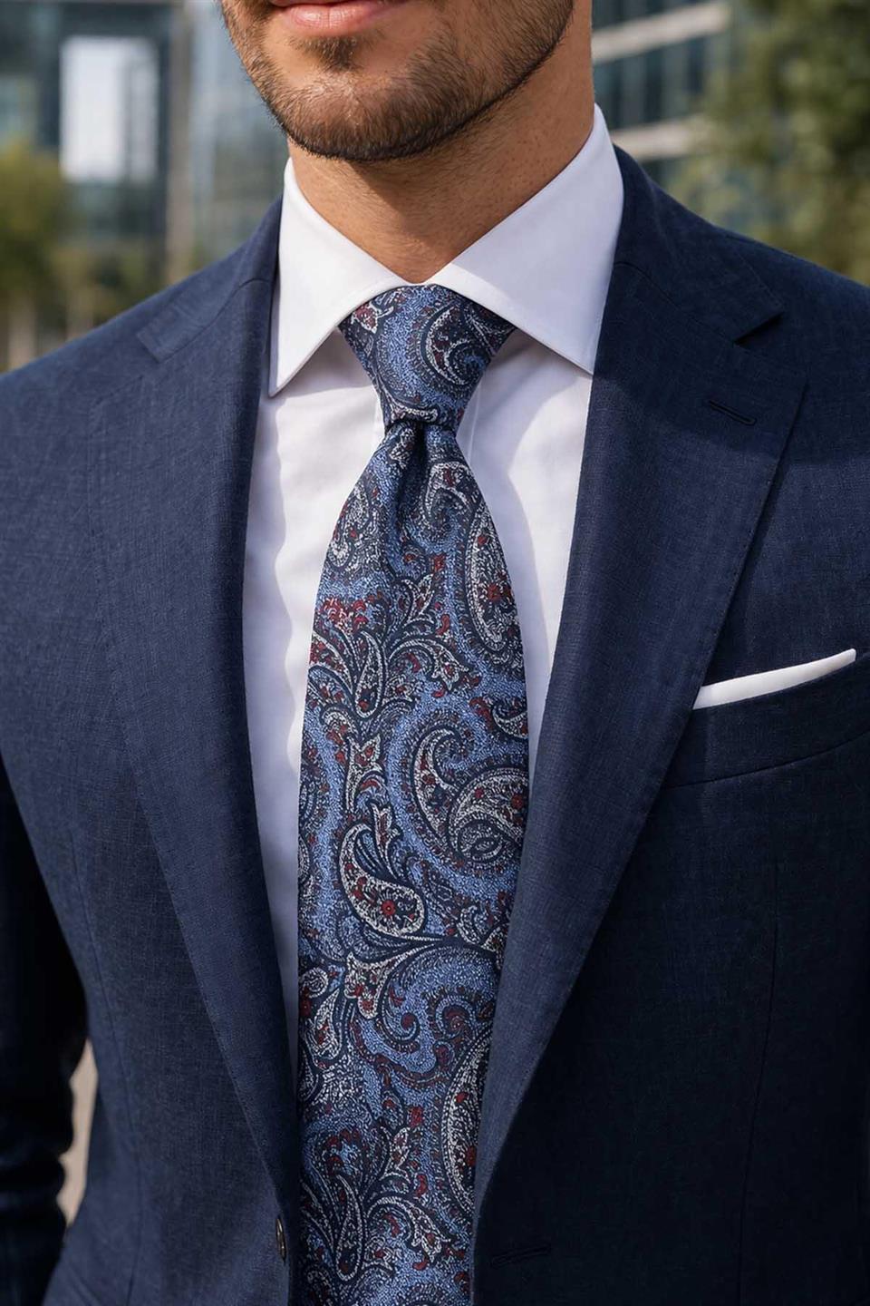 Bucanieri Style Şal Desen İtalyan Açık Mavi İpek Kravat İK2356
