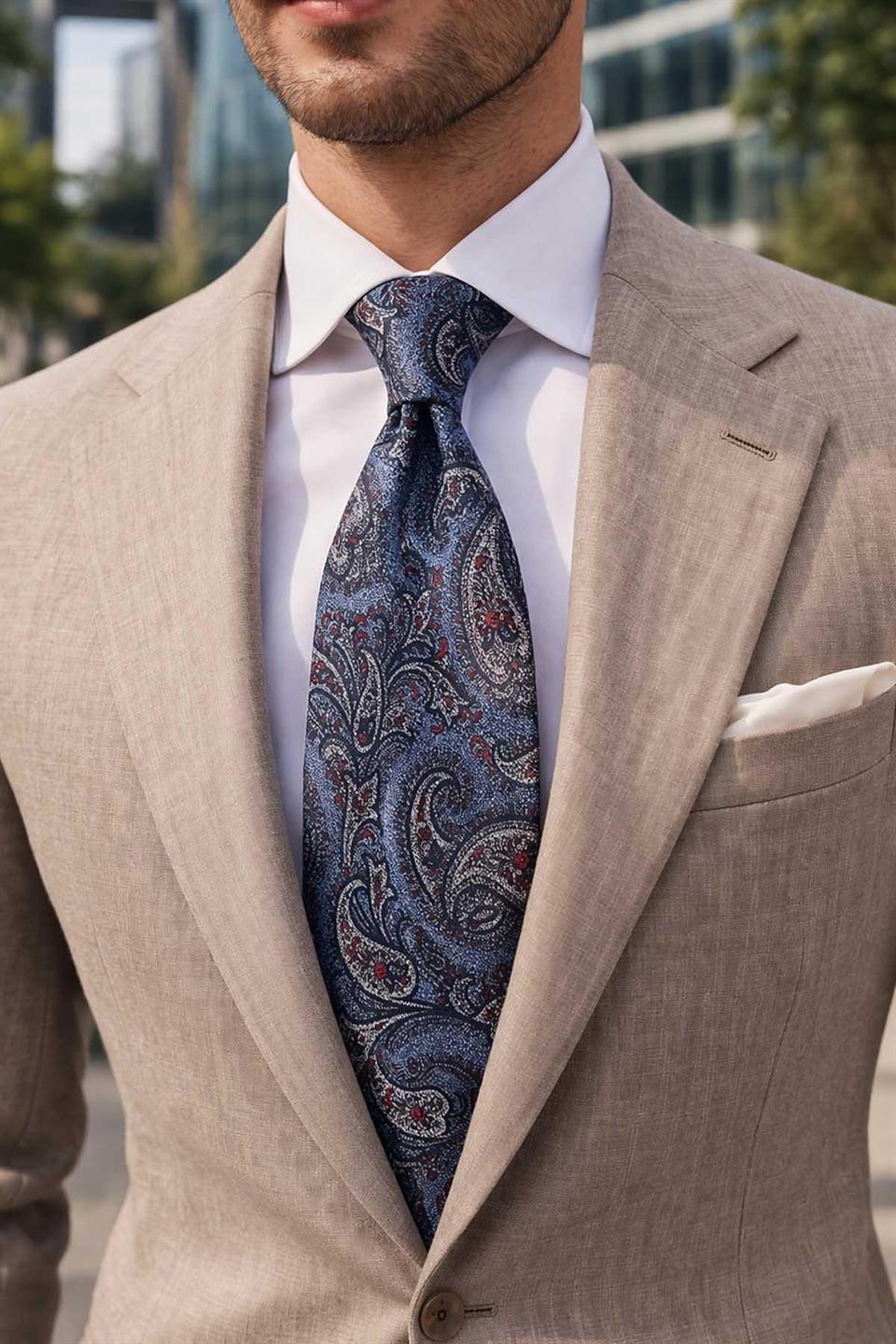 Bucanieri Style Şal Desen İtalyan Açık Mavi İpek Kravat İK2356