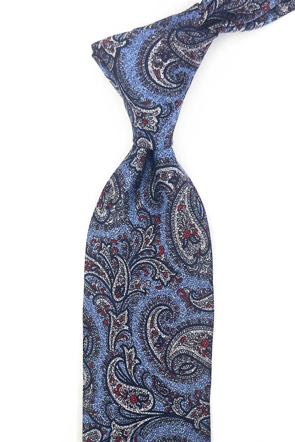 Bucanieri Style Şal Desen İtalyan Açık Mavi İpek Kravat İK2356