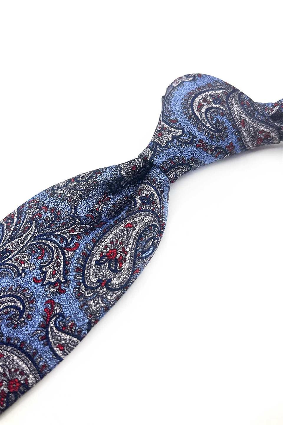 Bucanieri Style Şal Desen İtalyan Açık Mavi İpek Kravat İK2356