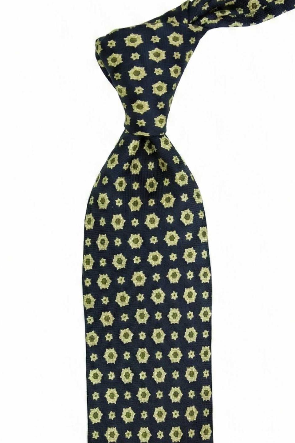 Cademario Style Koyu Lacivert Motif Desen İtalyan İpek Kravat İK2230