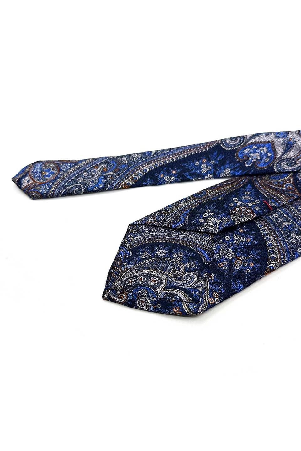Calavera Style Şal Desen İtalyan Lacivert İpek Kravat İK2357