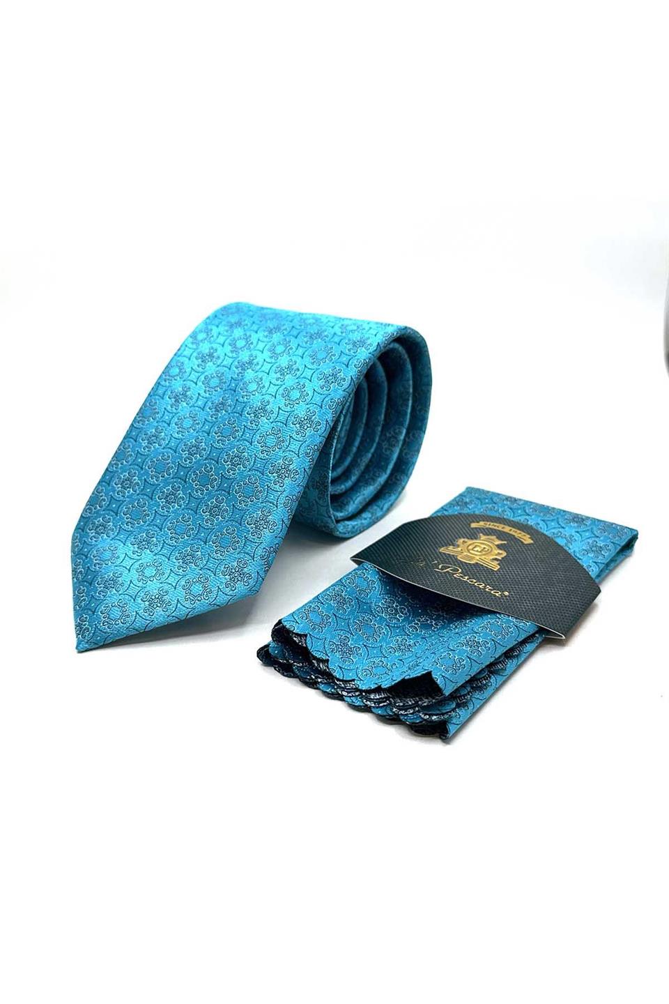 Cam Göbeği Motif Desen Mendilli Klasik Kravat KK12839