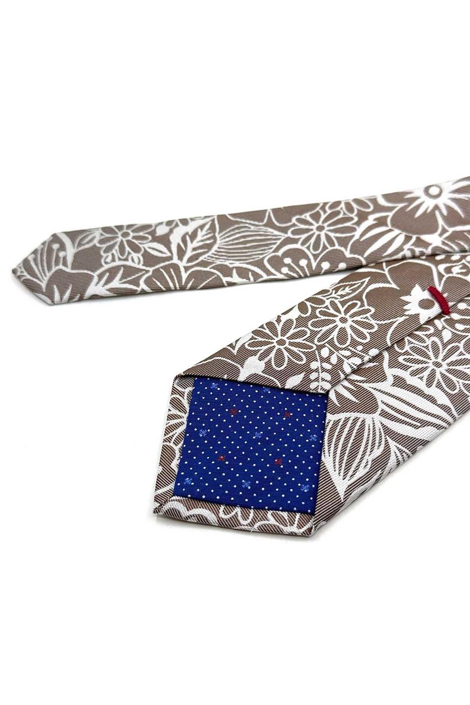 Caprie Style Bej Çiçek Desen İtalyan İpek Kravat İK2275