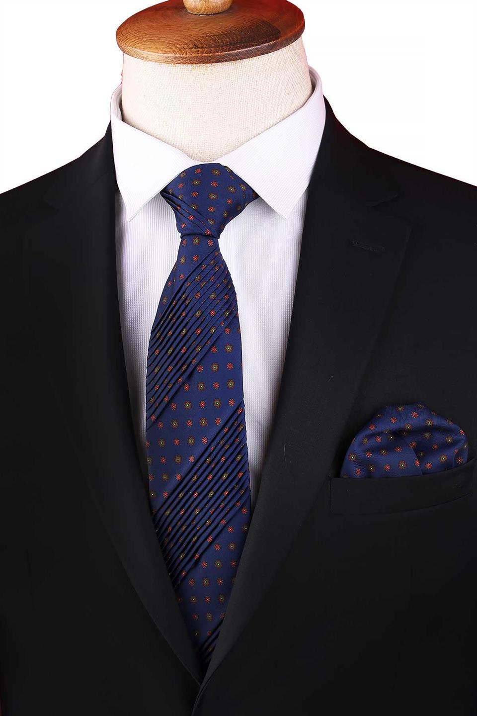 Carbonora Style Lacivert Küçük Desen Piliseli Kravat CRK94