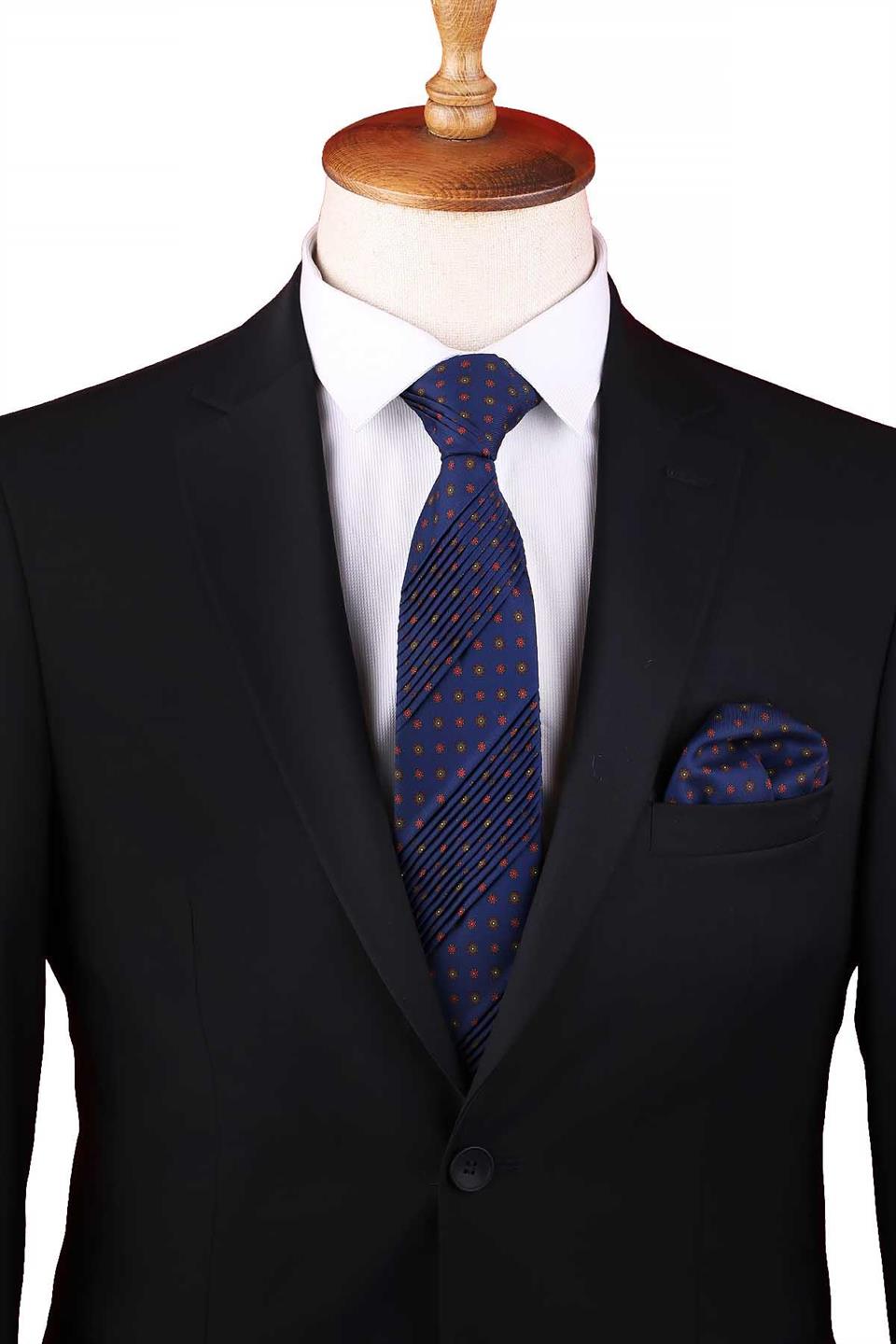 Carbonora Style Lacivert Küçük Desen Piliseli Kravat CRK94