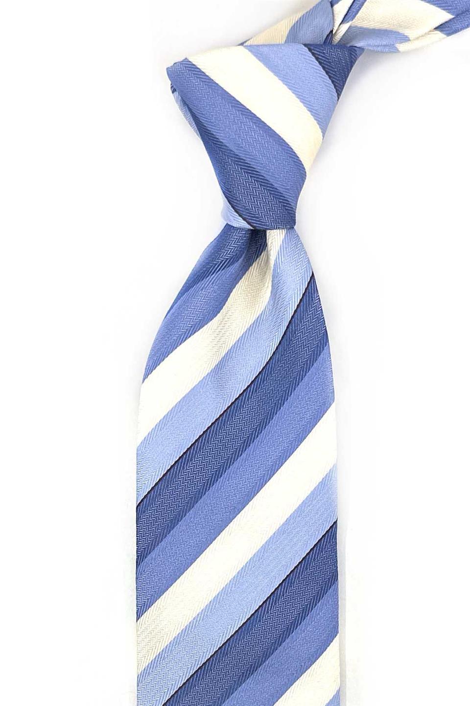 Castling Style Mavi Çizgi Desen İtalyan İpek Kravat İK2006