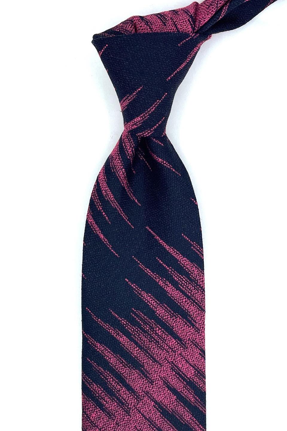 Cerza Style Lacivert - Fuşya Motif Desen İtalyan İpek Kravat İK1200