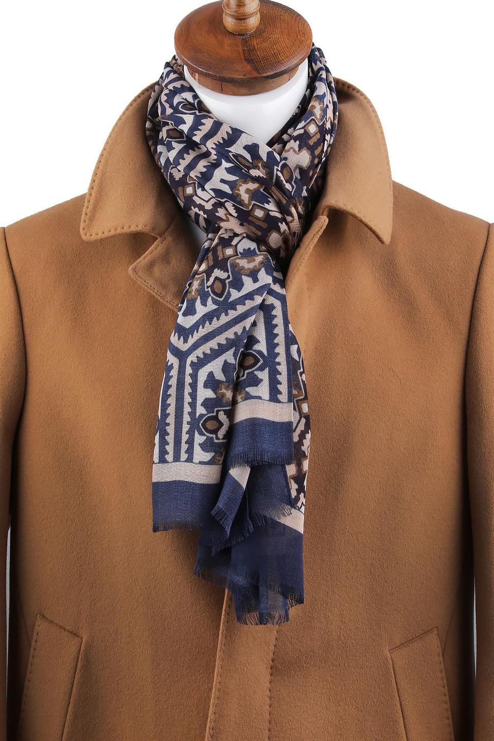 Charles Style Lacivert - Bej İtalyan Modal Kaşkol MDL44