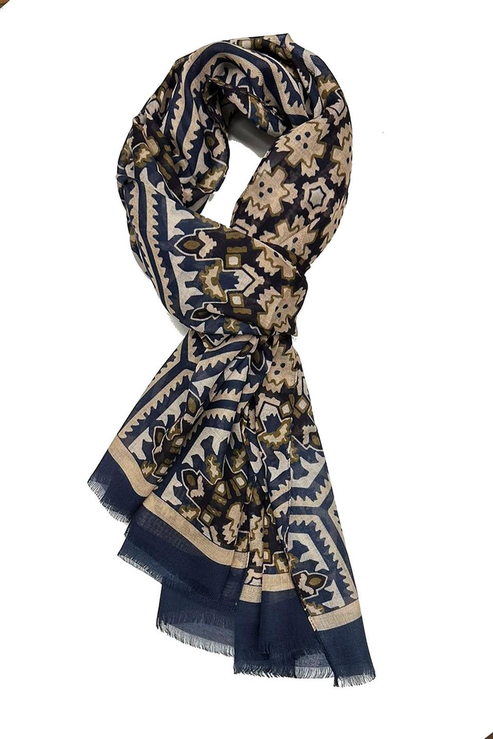 Charles Style Lacivert - Bej İtalyan Modal Kaşkol MDL44