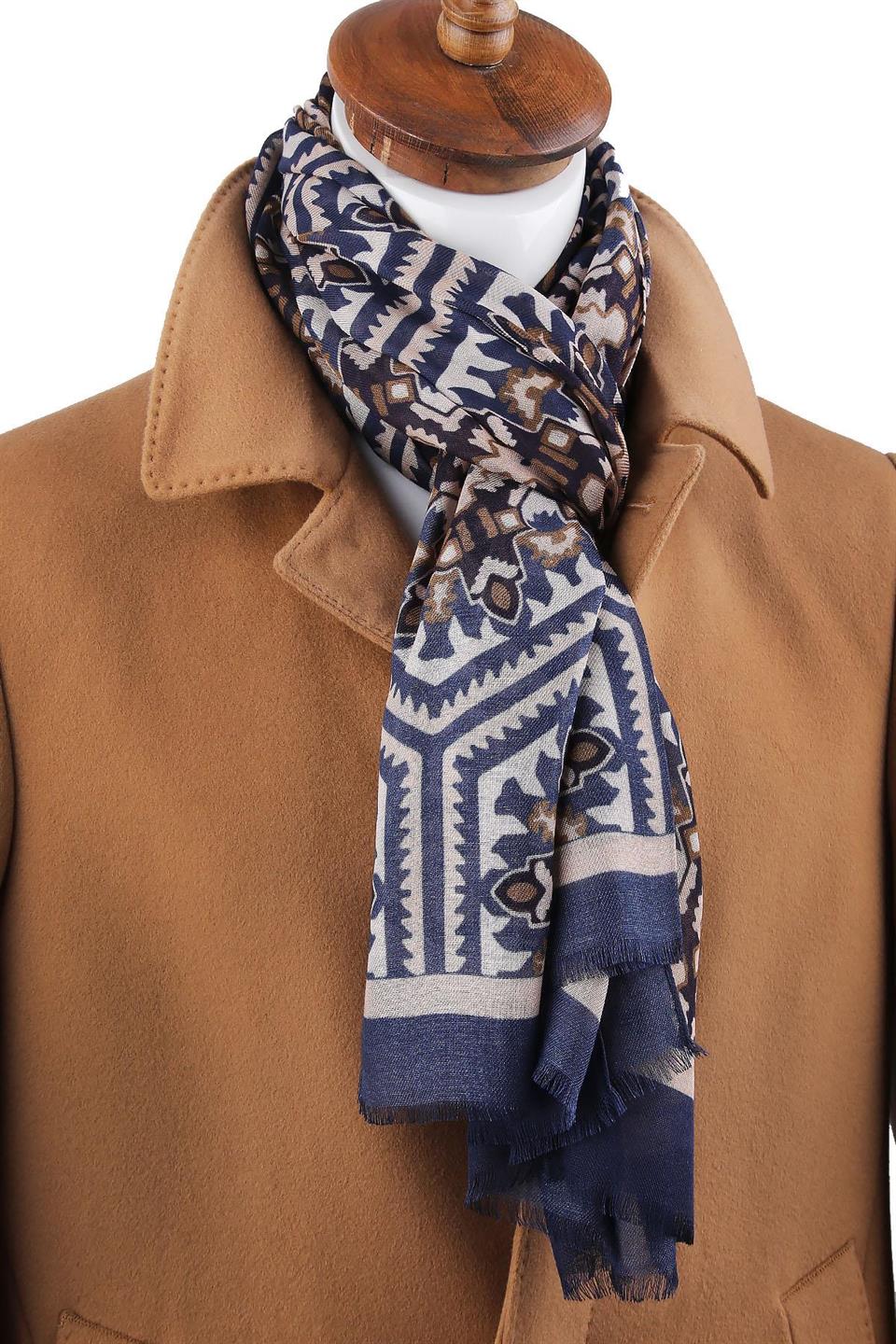 Charles Style Lacivert - Bej İtalyan Modal Kaşkol MDL44