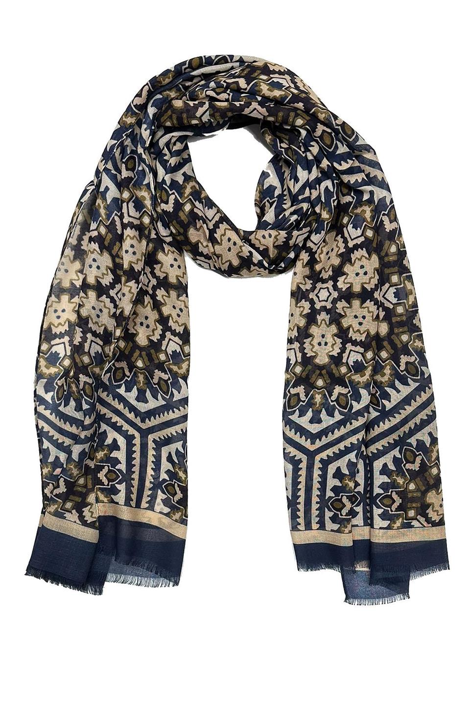 Charles Style Lacivert - Bej İtalyan Modal Kaşkol MDL44
