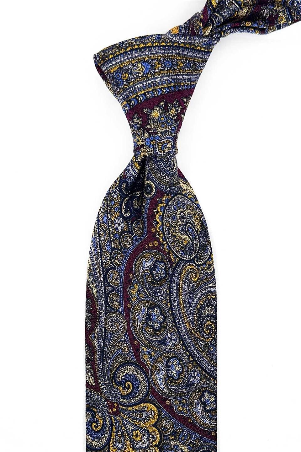 Chimenti Style Şal Desen İtalyan Bordo İpek Kravat İK2351