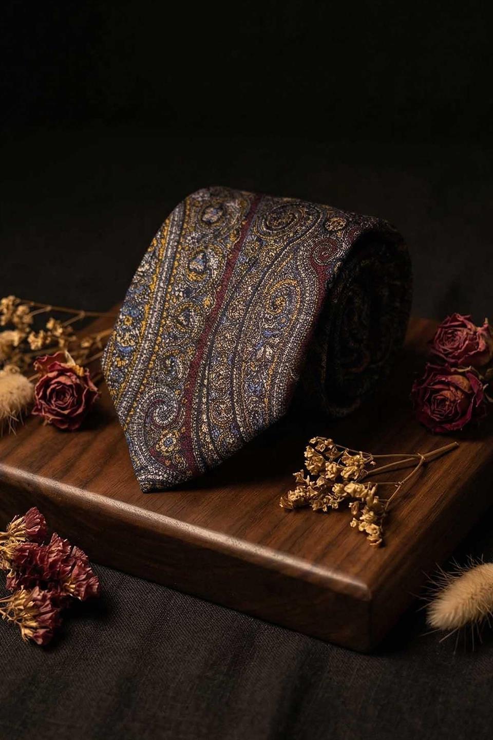 Chimenti Style Şal Desen İtalyan Bordo İpek Kravat İK2351