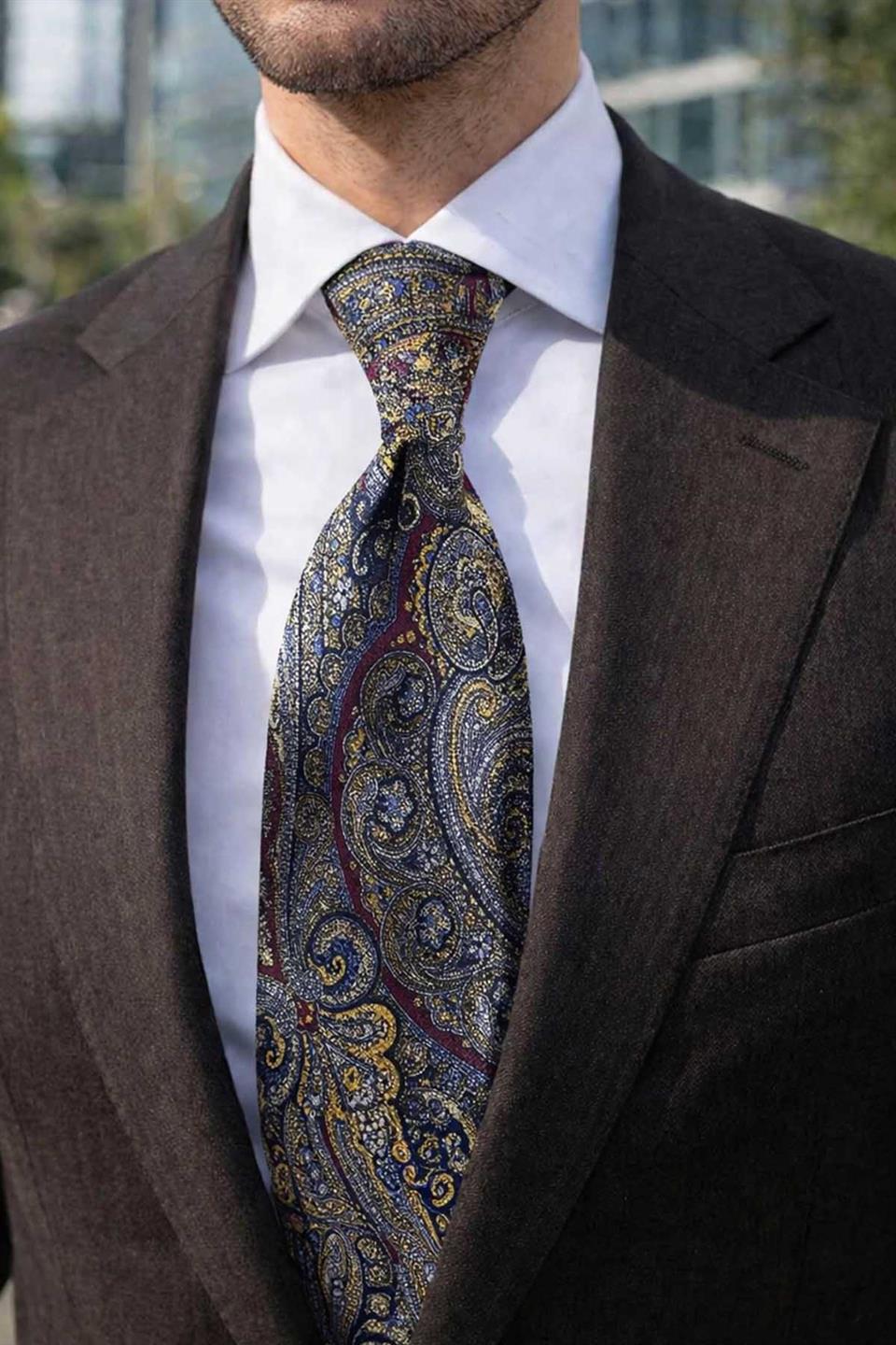 Chimenti Style Şal Desen İtalyan Bordo İpek Kravat İK2351