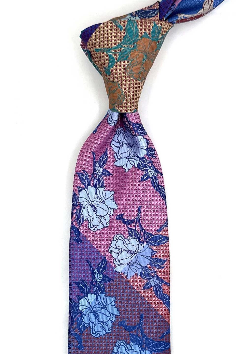 Çiçek Desen Çok Renkli Patchwork Klasik Kravat KK13415