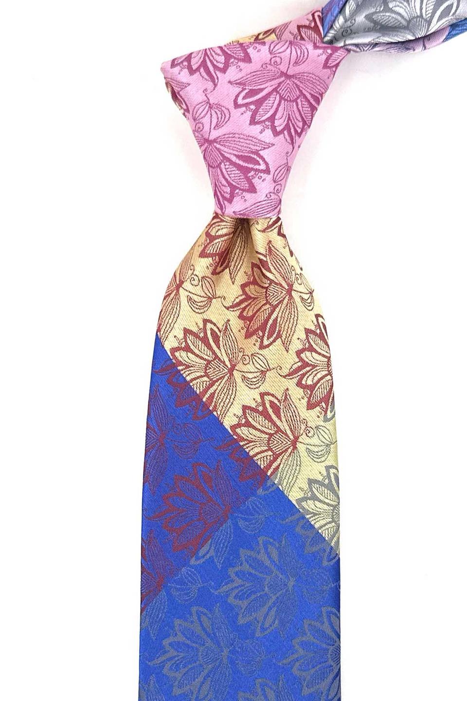 Çiçek Desen Çok Renkli Patchwork Kravat KK13278