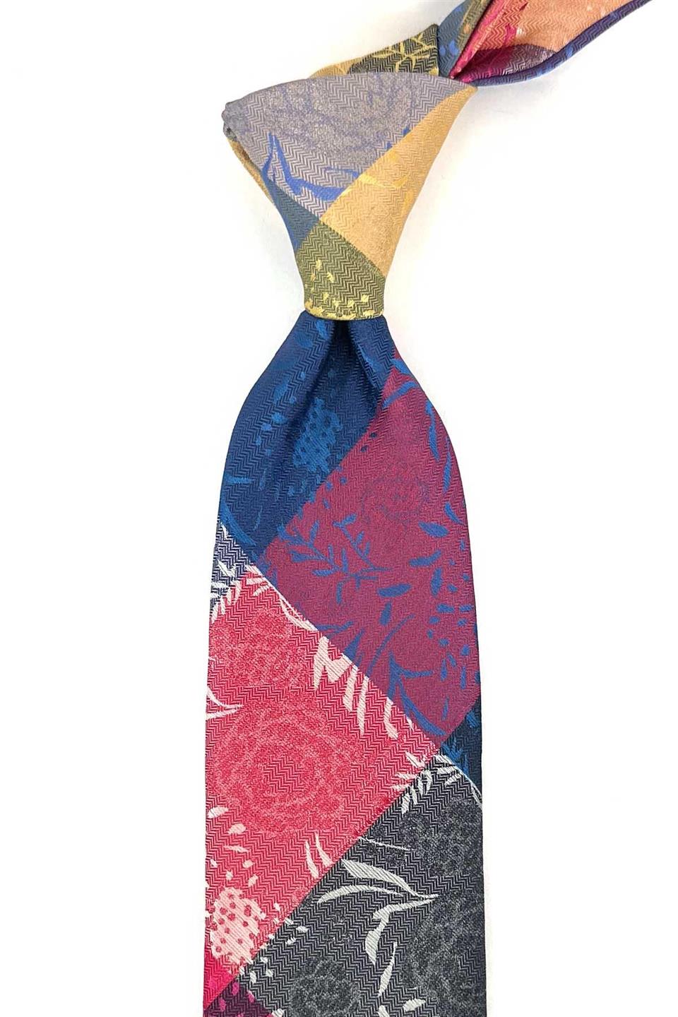 Çiçek Desen Çok Renkli Patchwork Kravat KK13222