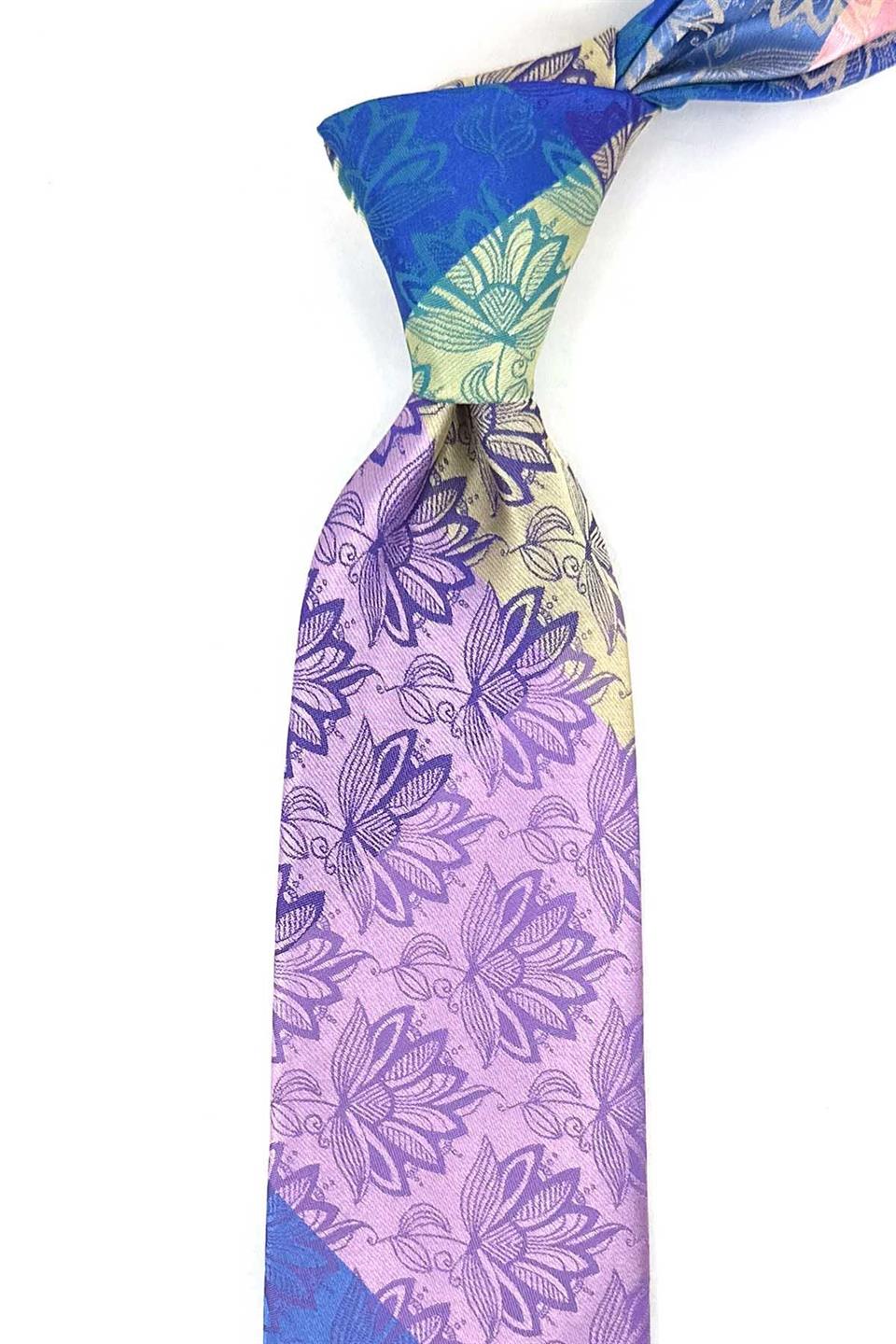 Çiçek Desen Çok Renkli Patchwork Kravat KK13282