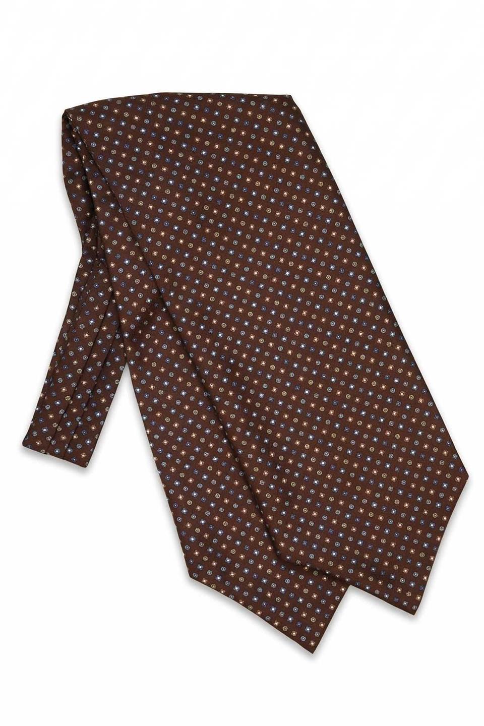 Çiçek Desen Kahverengi İtalyan İpek Ascot Kravat SAC56