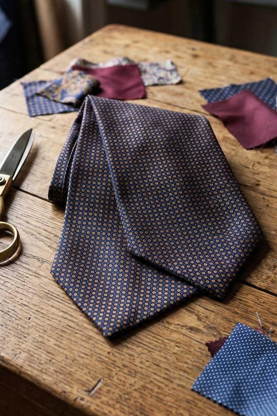 Çiçek Desen Lacivert İtalyan İpek Ascot Kravat SAC39