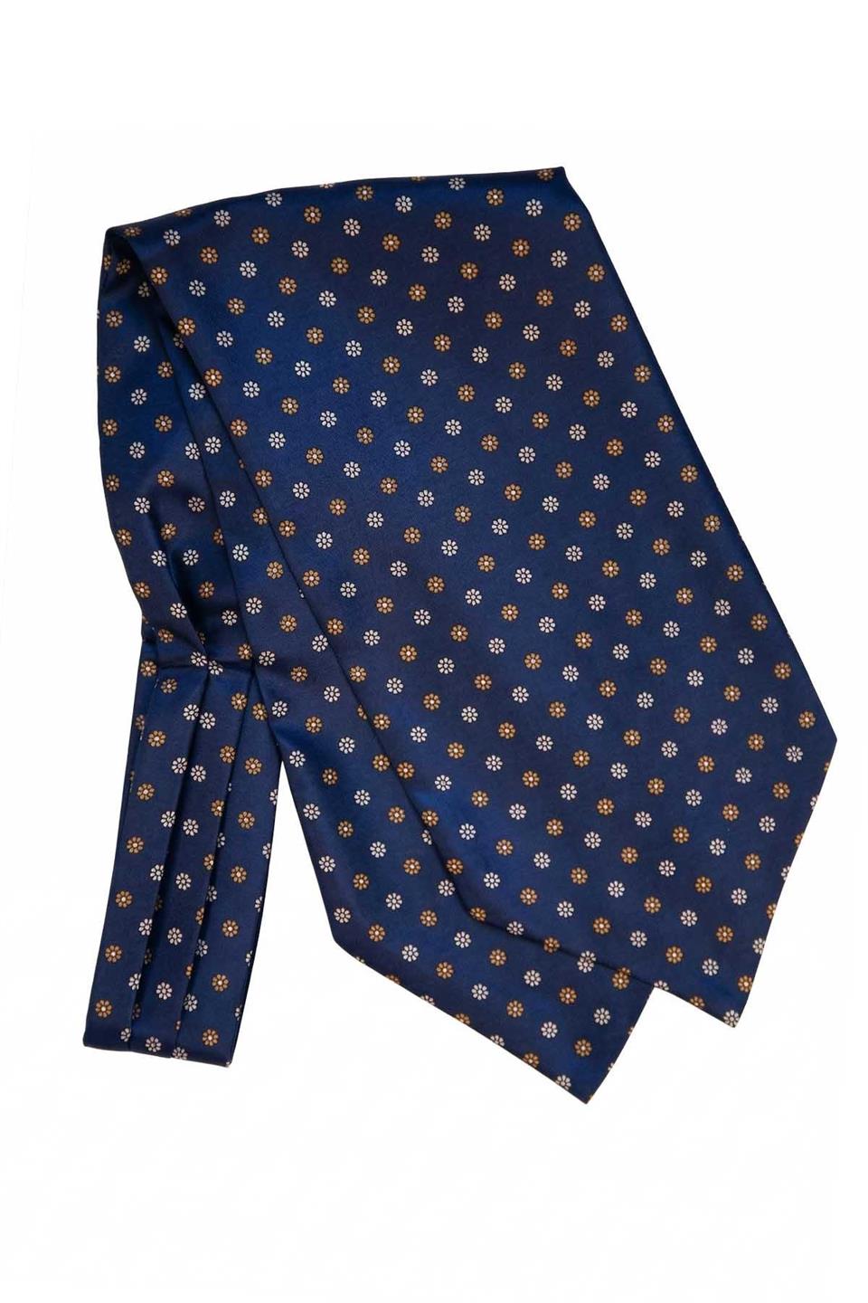 Çiçek Desen Lacivert İtalyan İpek Ascot Kravat SAC10