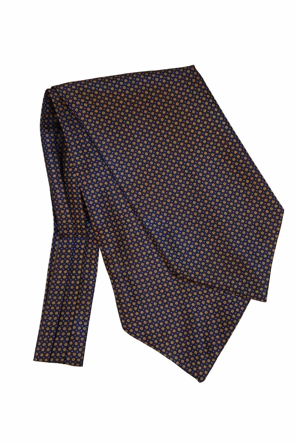 Çiçek Desen Lacivert İtalyan İpek Ascot Kravat SAC39