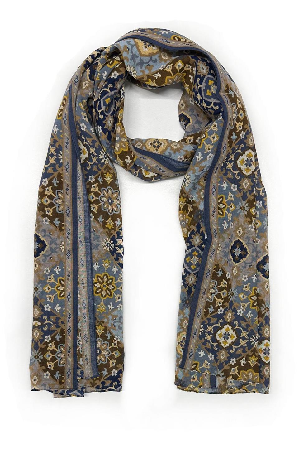 Clayhanger Style Mavi - Kahve Wool Kaşkol K470