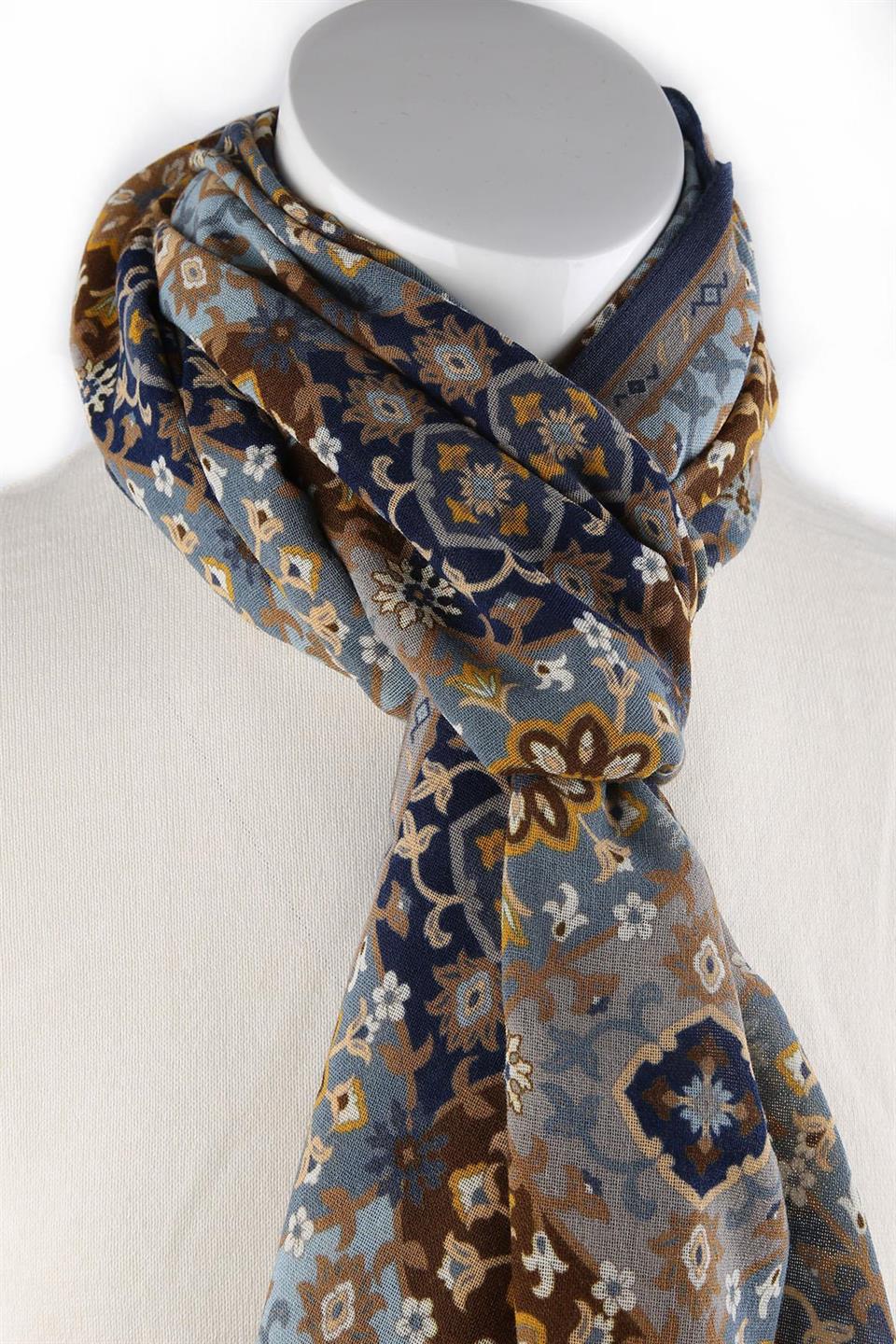 Clayhanger Style Mavi - Kahve Wool Kaşkol K470