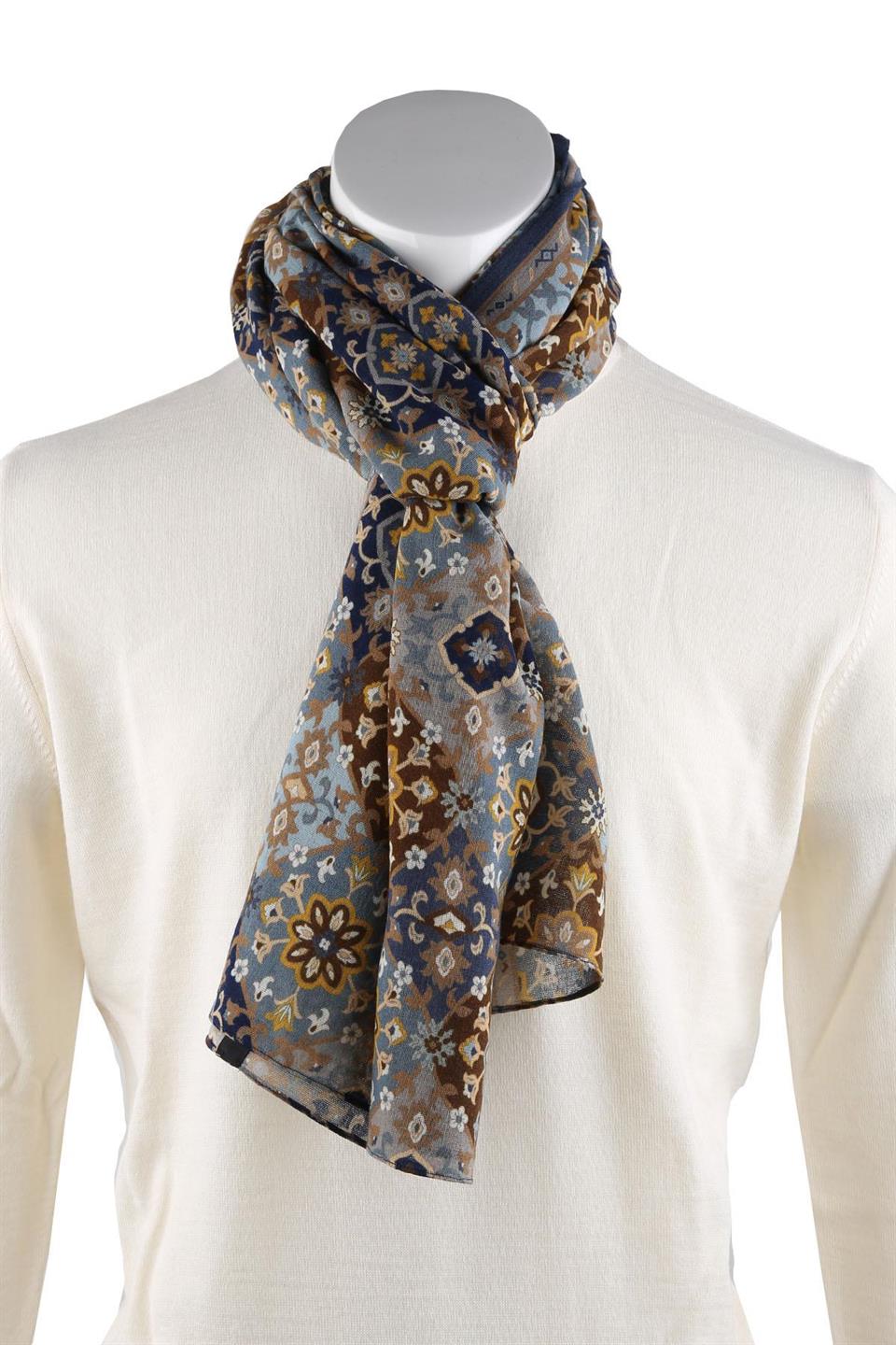 Clayhanger Style Mavi - Kahve Wool Kaşkol K470