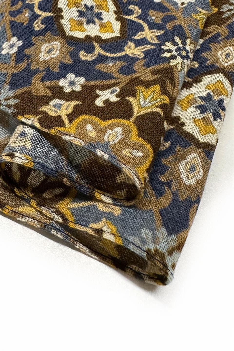 Clayhanger Style Mavi - Kahve Wool Kaşkol K470