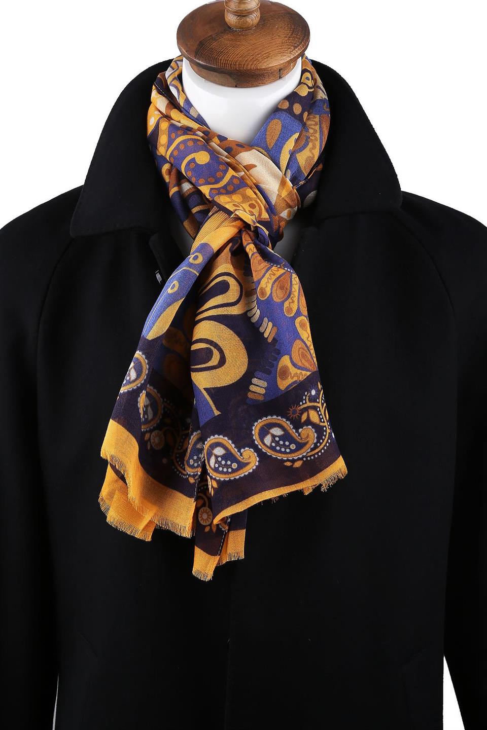 Clinton Style Sarı - Lacivert İtalyan Modal Kaşkol MDL34