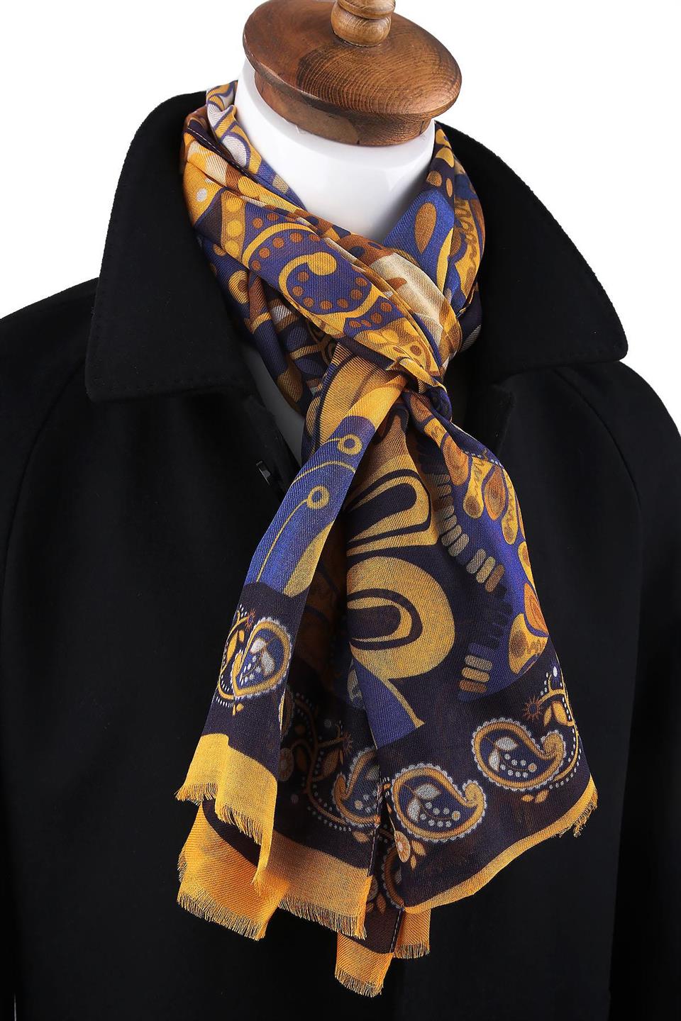 Clinton Style Sarı - Lacivert İtalyan Modal Kaşkol MDL34