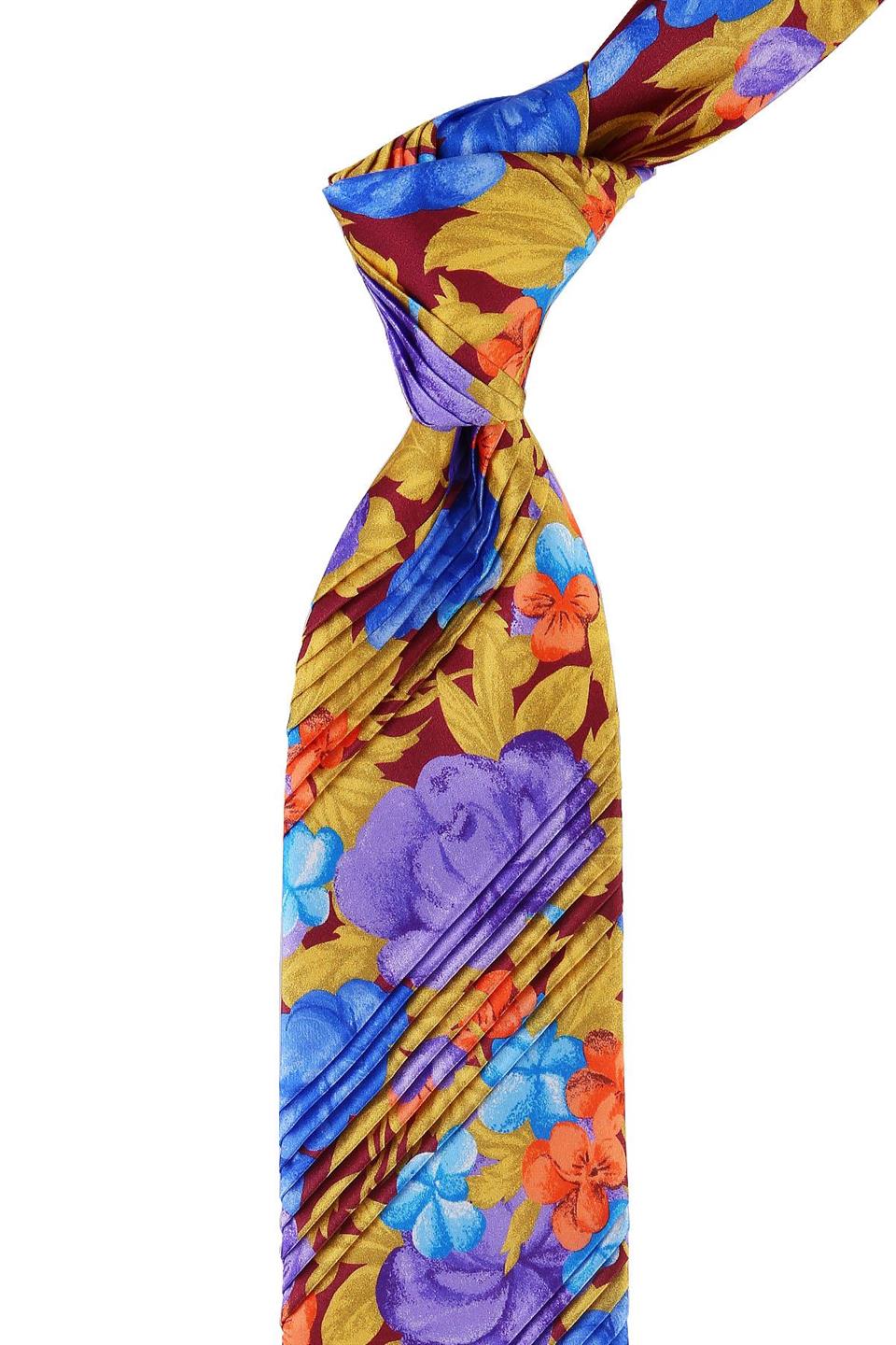 Çok Renkli Çiçek Desen Piliseli İpek Kravat EST139