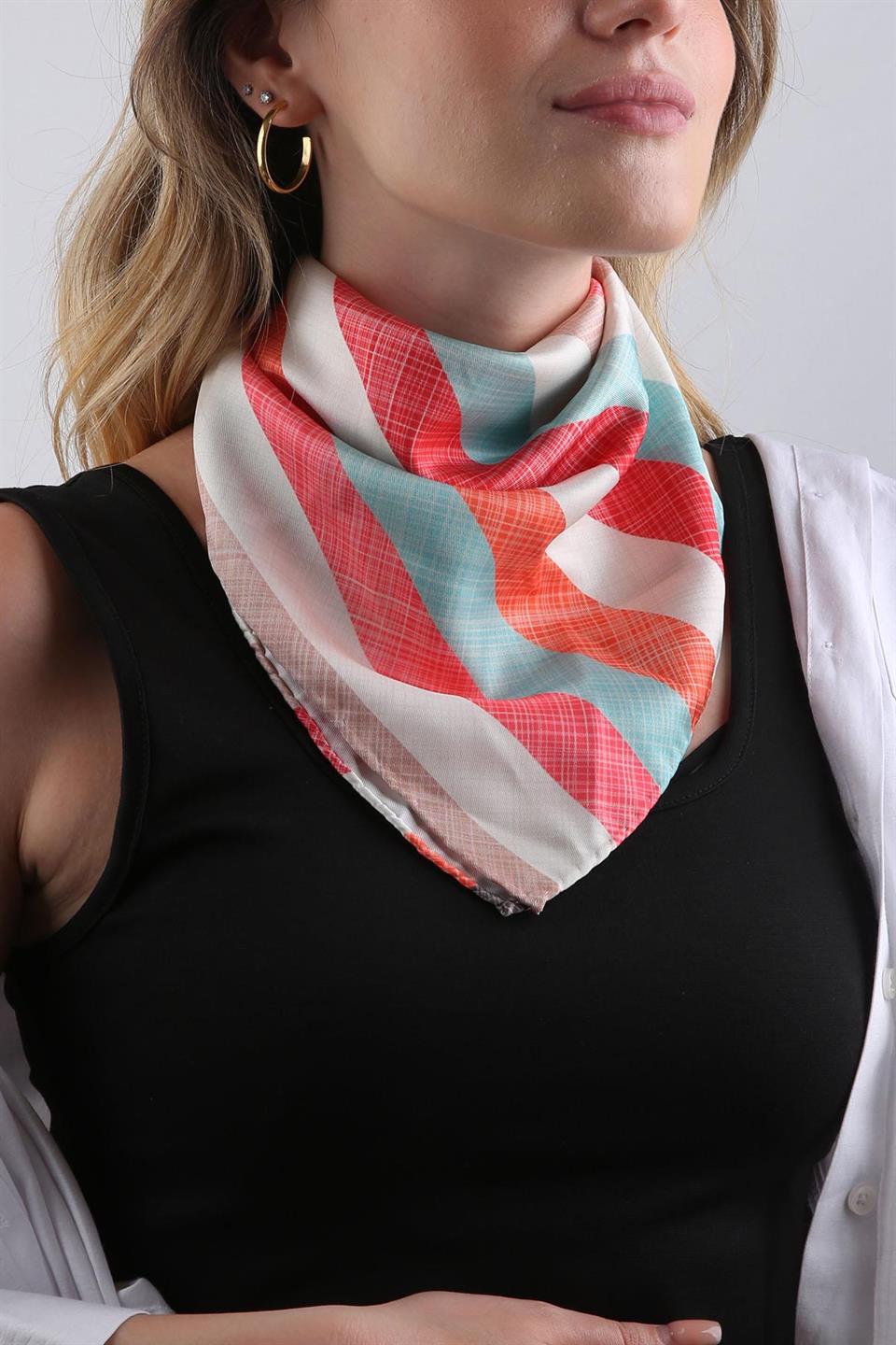 Çok Renkli Çizgi Desen Fular Bandana 55-55 cm KDNF20