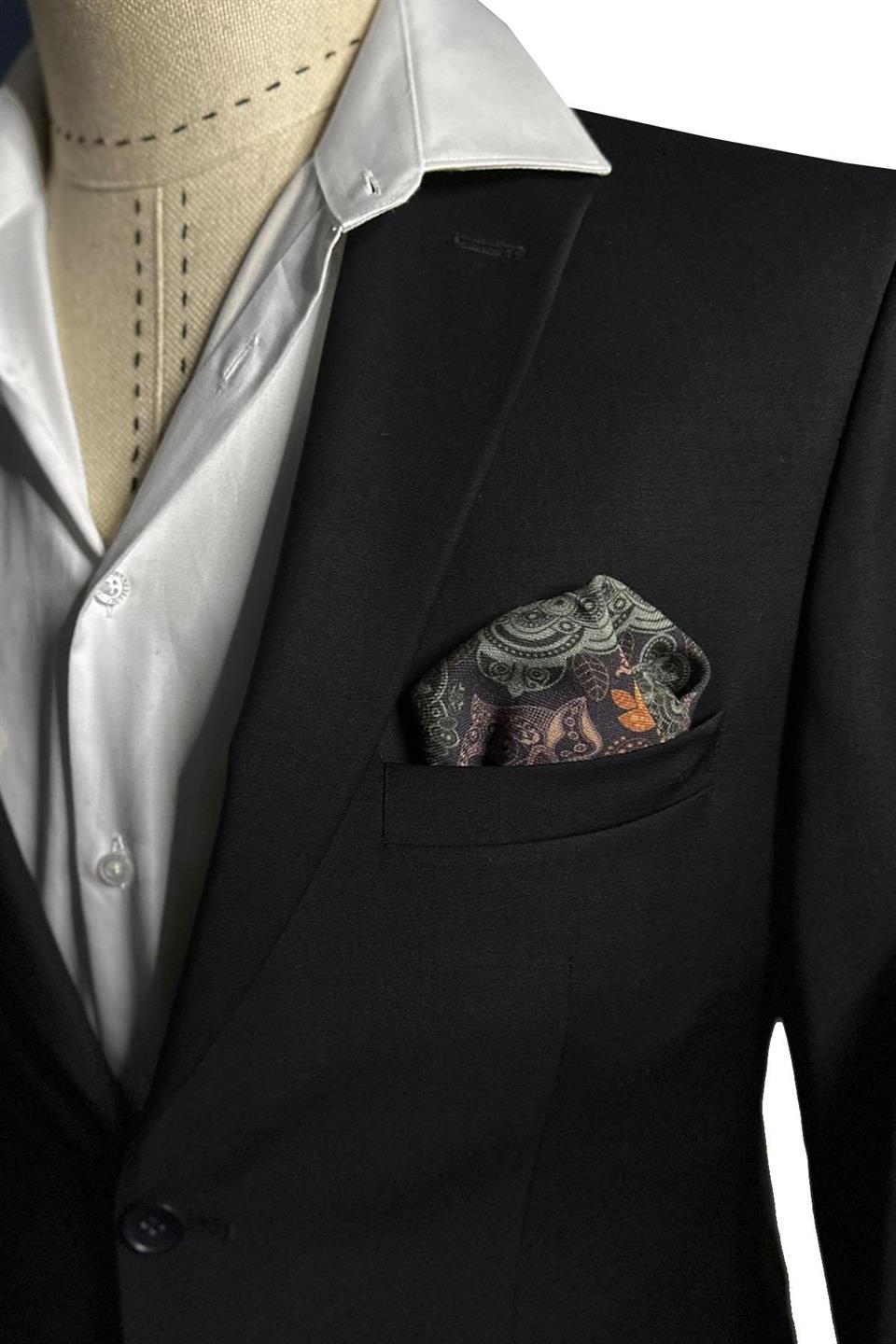 Çok Renkli El Dikişi İtalyan Yün Cep Mendili WL05