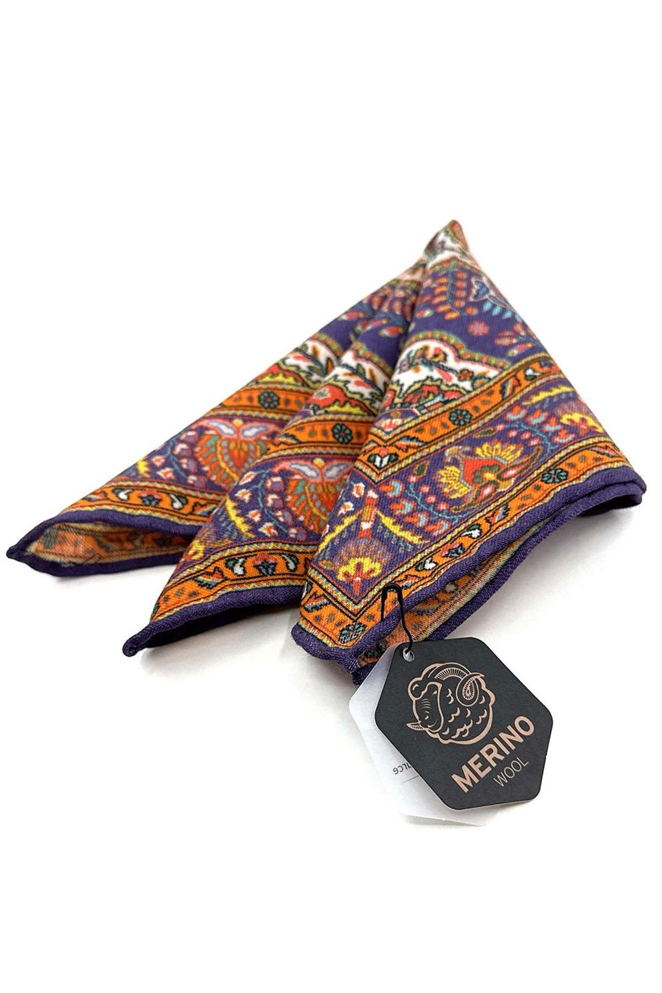 Çok Renkli El Dikişi İtalyan Yün Cep Mendili WL13