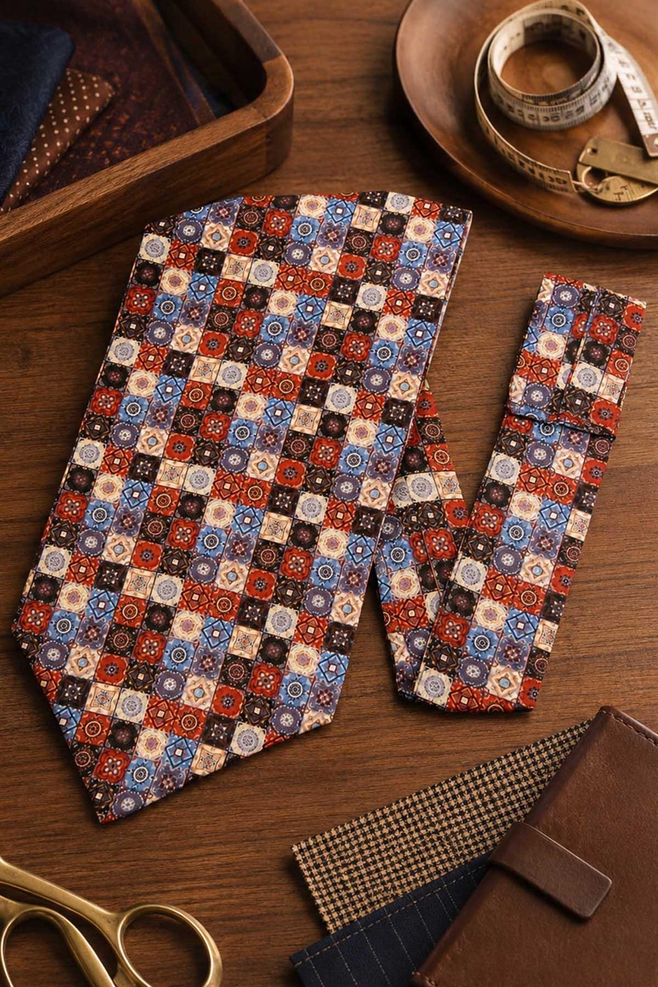Çok Renkli Motif Desen Ascot Kravat K686