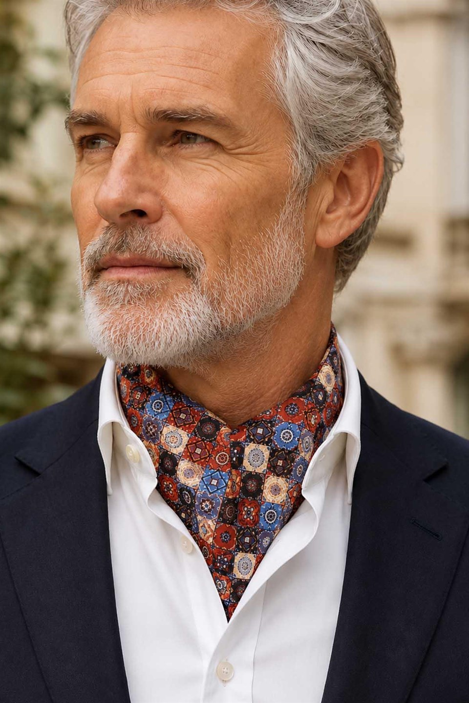 Çok Renkli Motif Desen Ascot Kravat K686