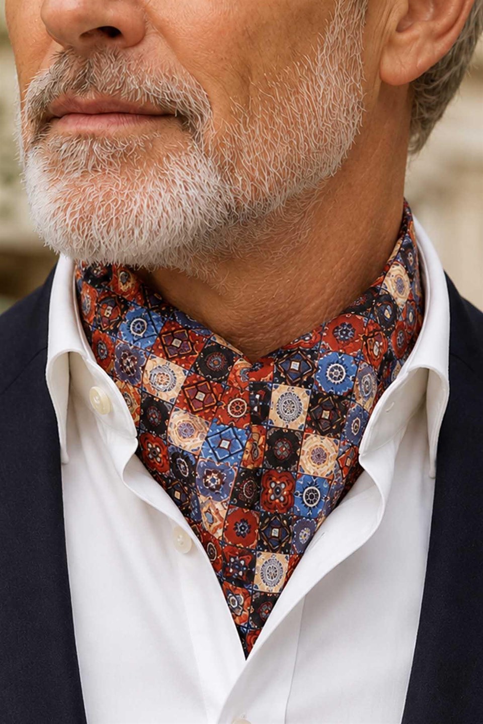 Çok Renkli Motif Desen Ascot Kravat K686