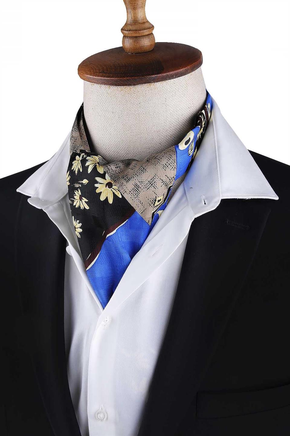 Çok Renkli Motif Desen Erkek Ascot Fular K641
