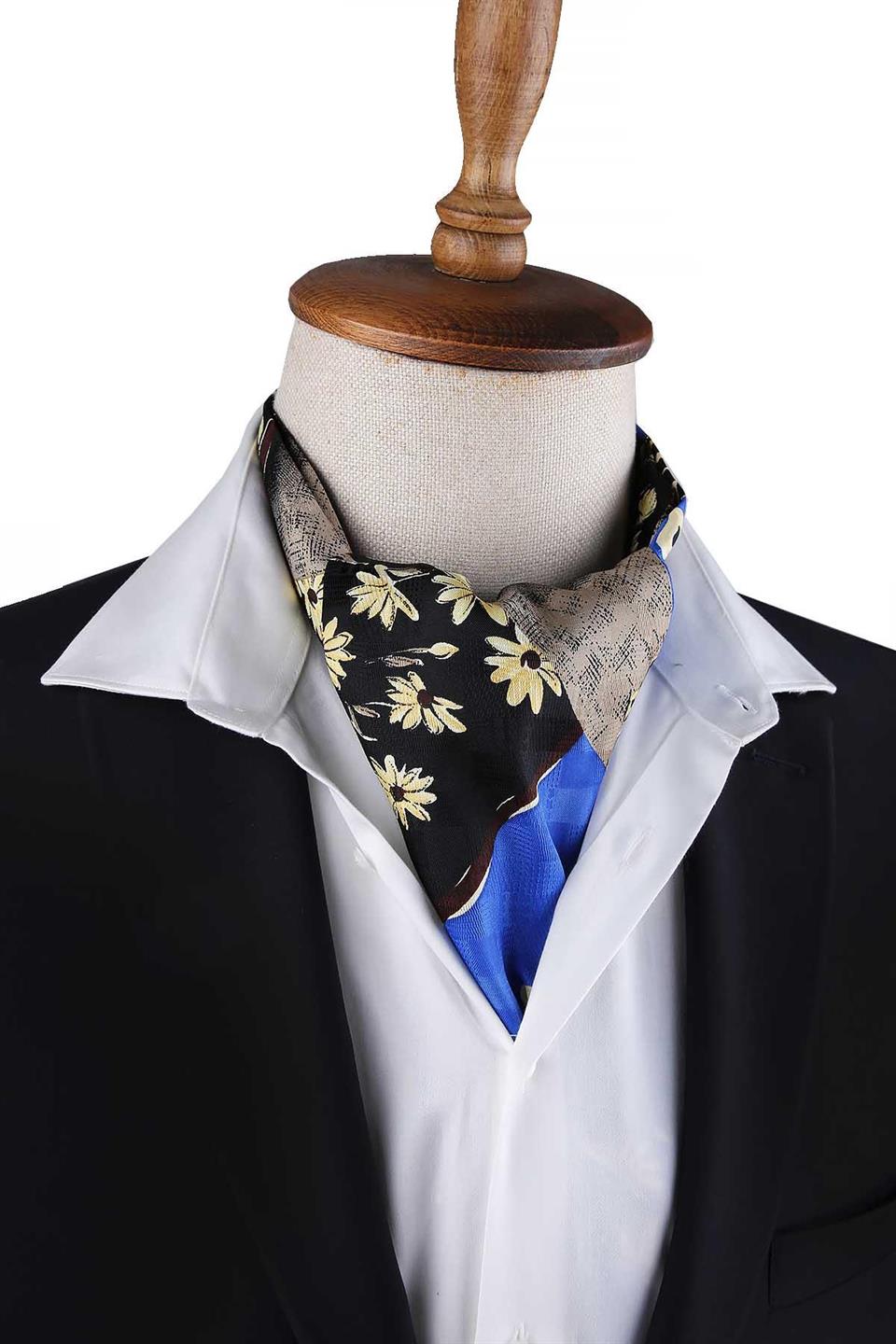 Çok Renkli Motif Desen Erkek Ascot Fular K641