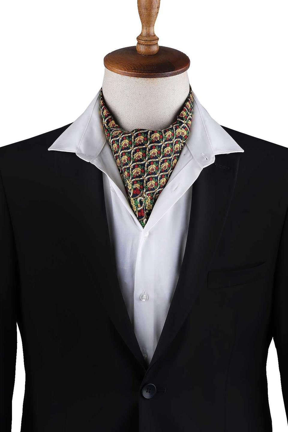 Çok Renkli Motif Desen Erkek Ascot Fular K643