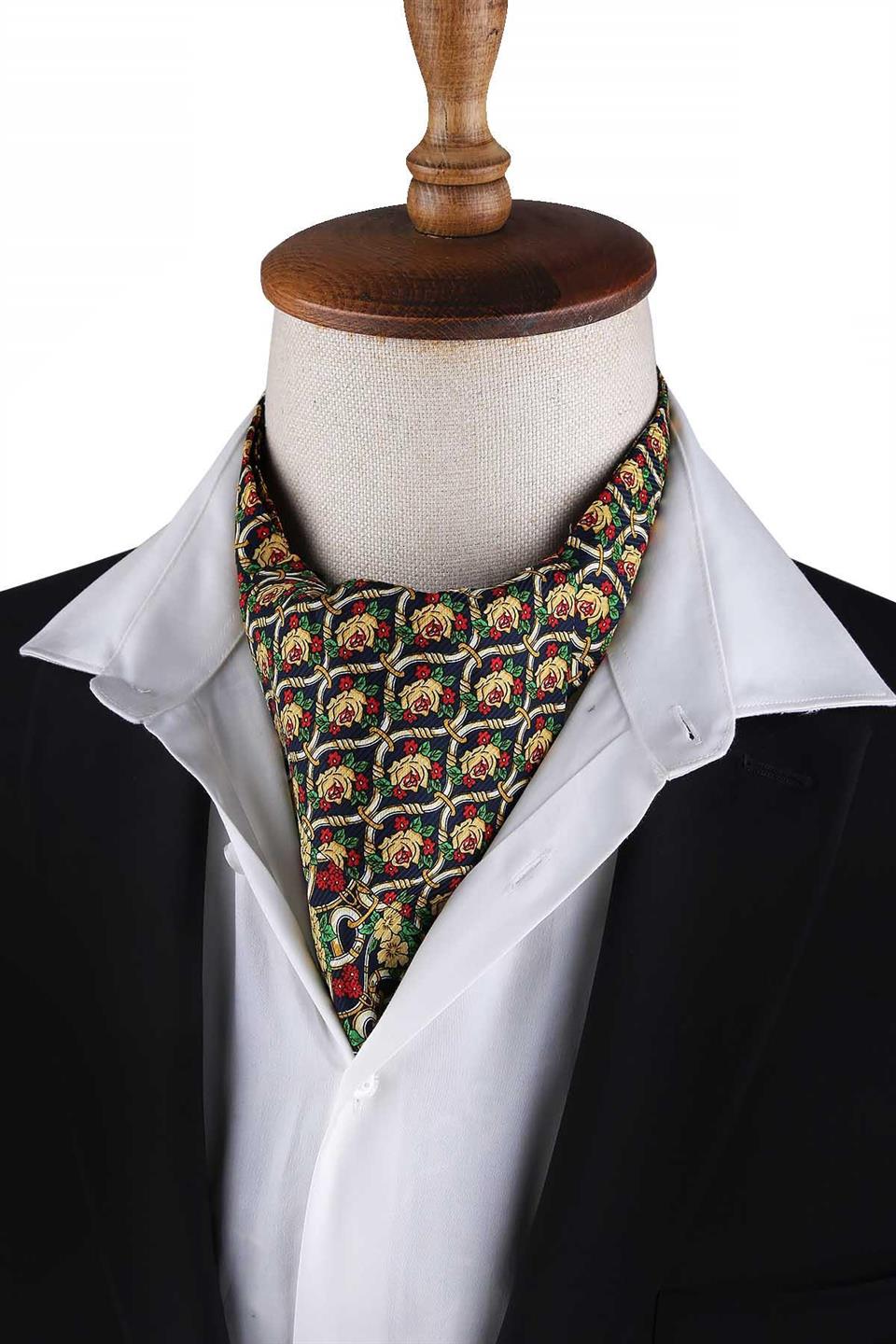 Çok Renkli Motif Desen Erkek Ascot Fular K643
