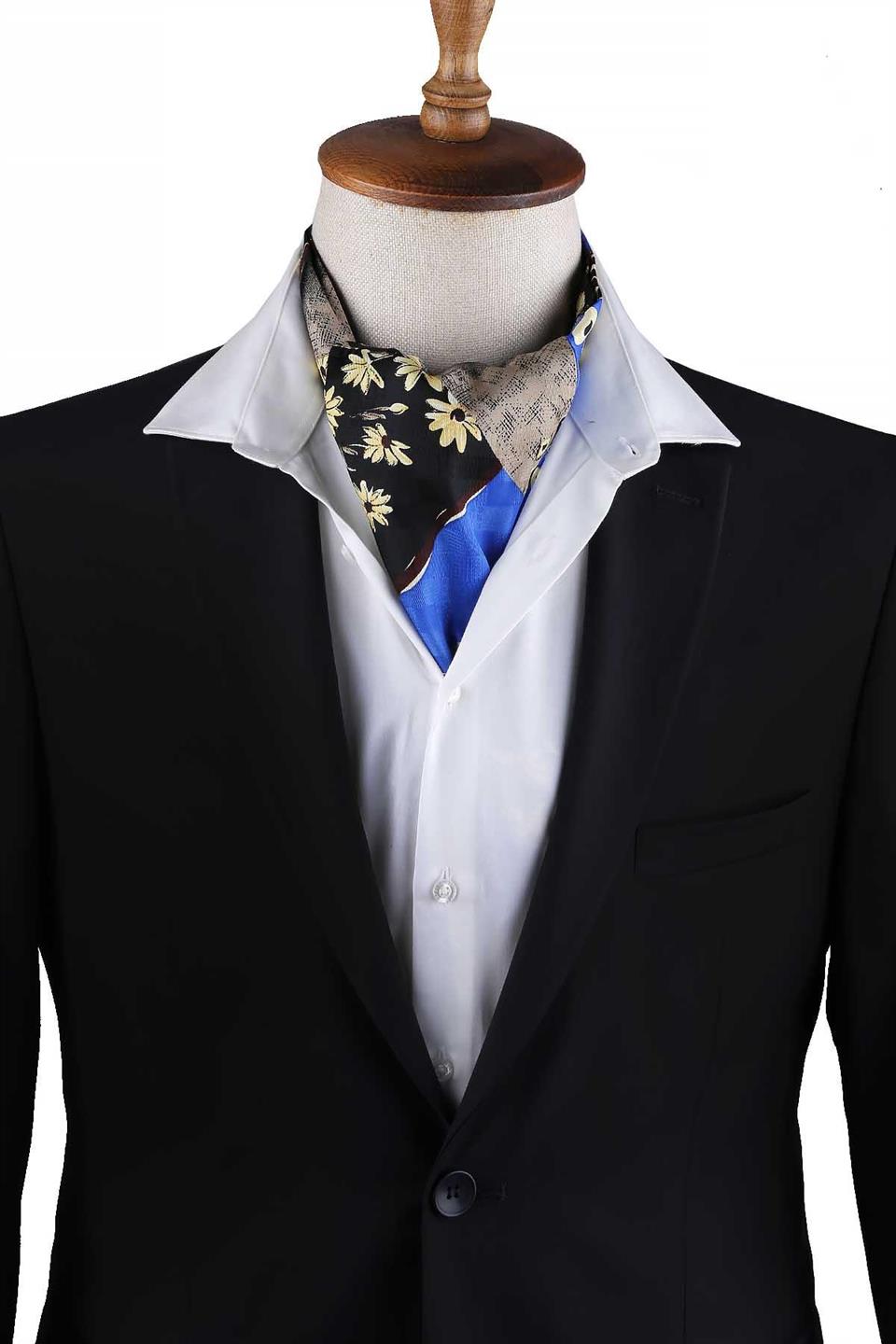 Çok Renkli Motif Desen Erkek Ascot Fular K641