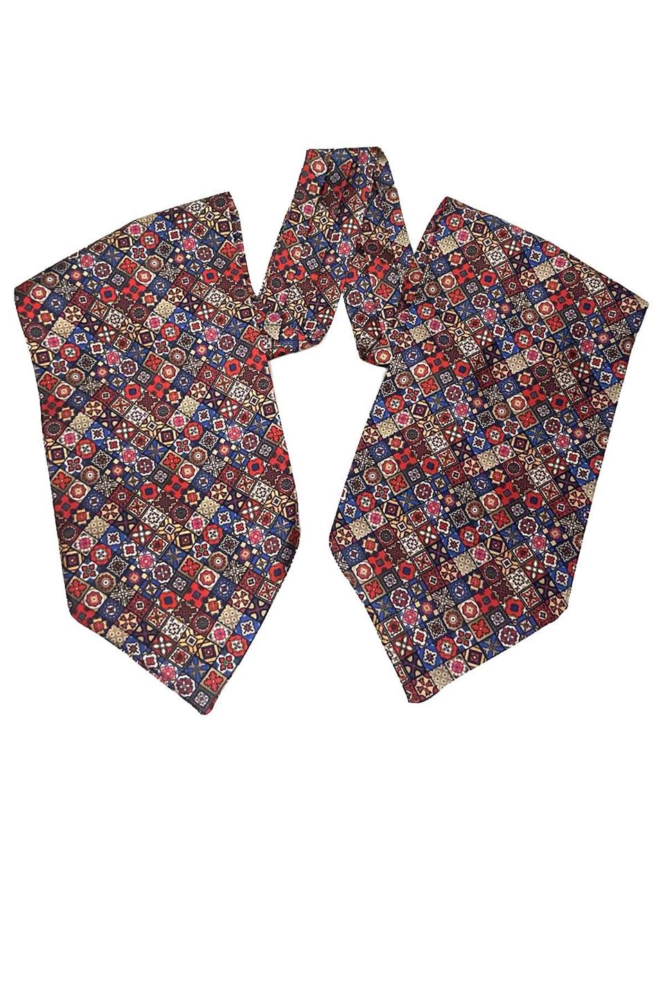 Çok Renkli Motif Desen İtalyan İpek Erkek Ascot K616