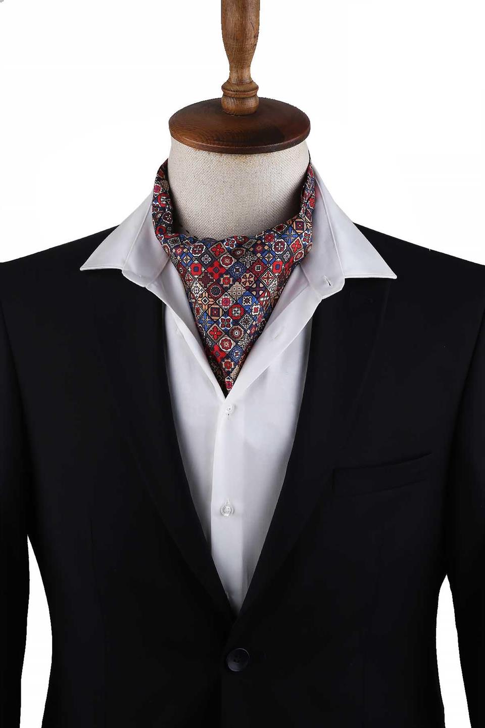 Çok Renkli Motif Desen İtalyan İpek Erkek Ascot K616