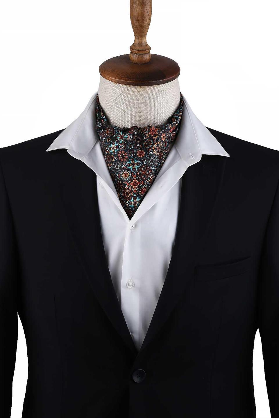 Çok Renkli Motif Desen İtalyan İpek Erkek Ascot K619