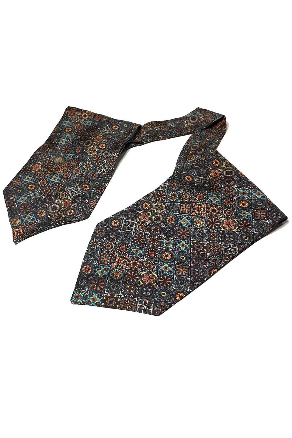 Çok Renkli Motif Desen İtalyan İpek Erkek Ascot K619