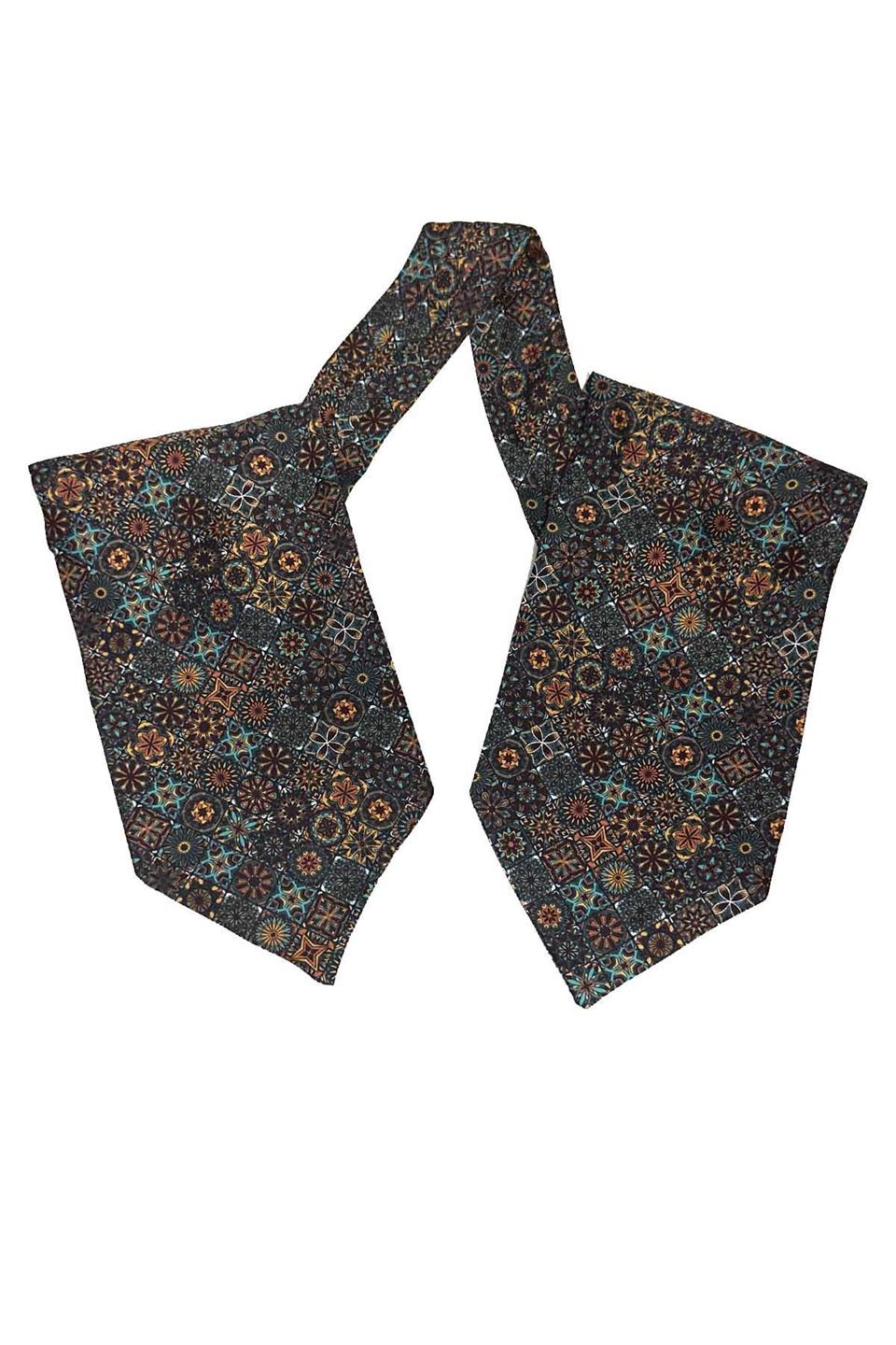 Çok Renkli Motif Desen İtalyan İpek Erkek Ascot K619